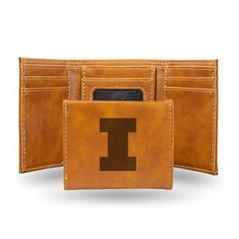 Rico Industries - Illinois Fighting Illini Laser Engraved Brown Trifold Wallet - Multi