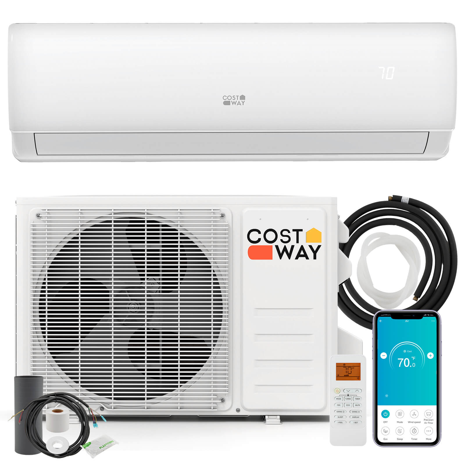 Costway - 17000 BTU Wifi Enabled Mini Split Air Conditioner & Heater Works with Alexa - White