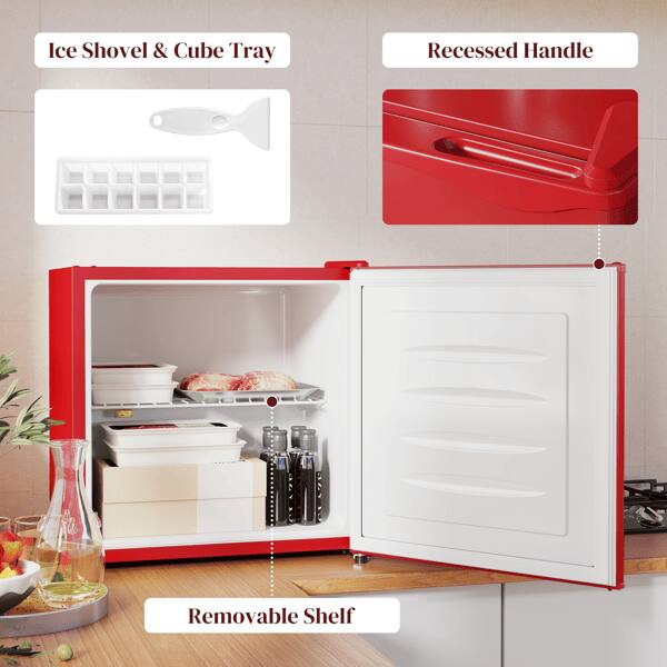Ice Shovel & Cube Tray  
Recessed Handle  
Removable Shelf