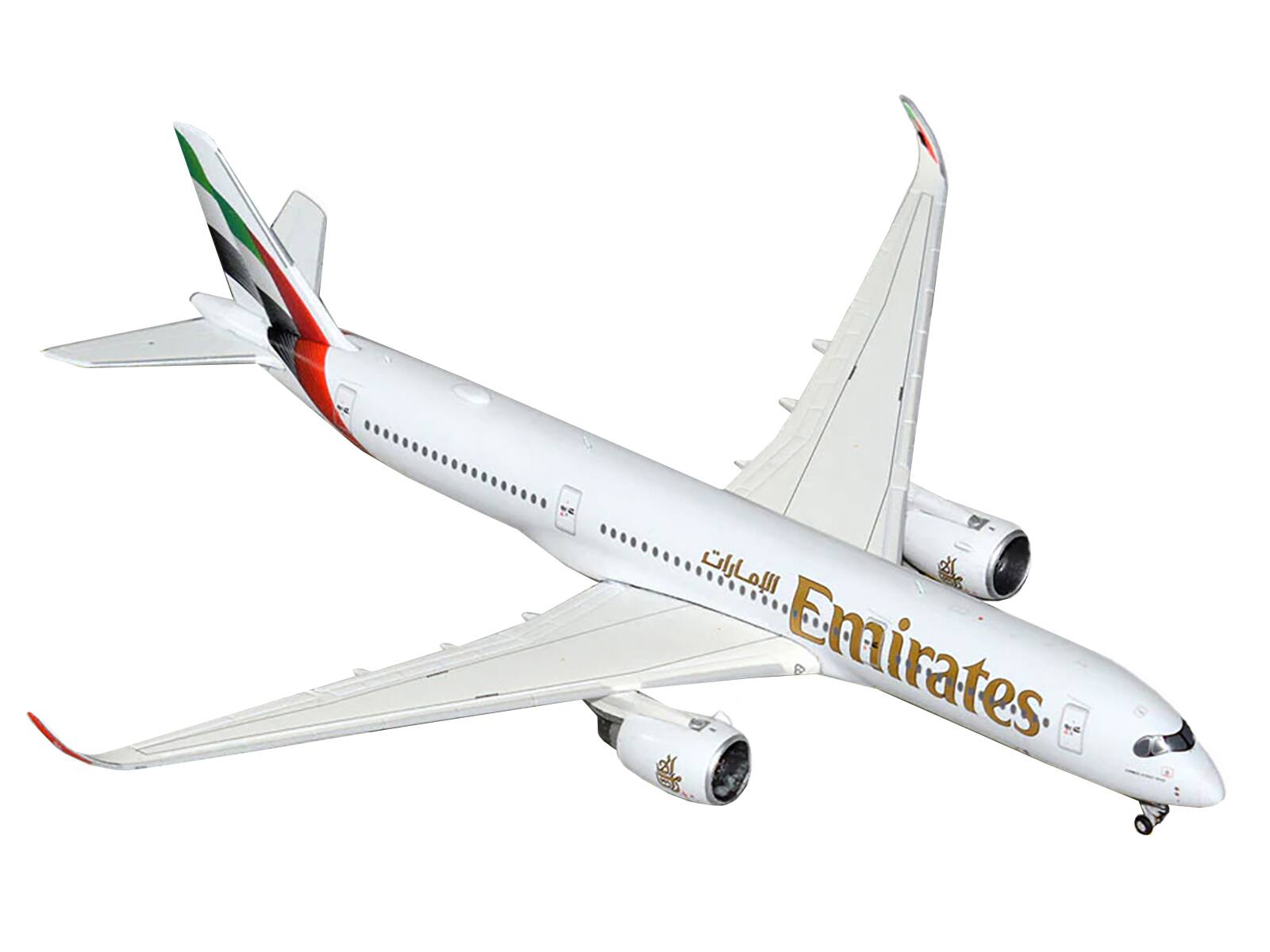 Angle. GeminiJets - Airbus A350-900 Commercial Aircraft Emirates Airlines (A6-EXB) White with Tail Graphics 1/400 Diecast Model Airplane - White with Tail Graphics.
