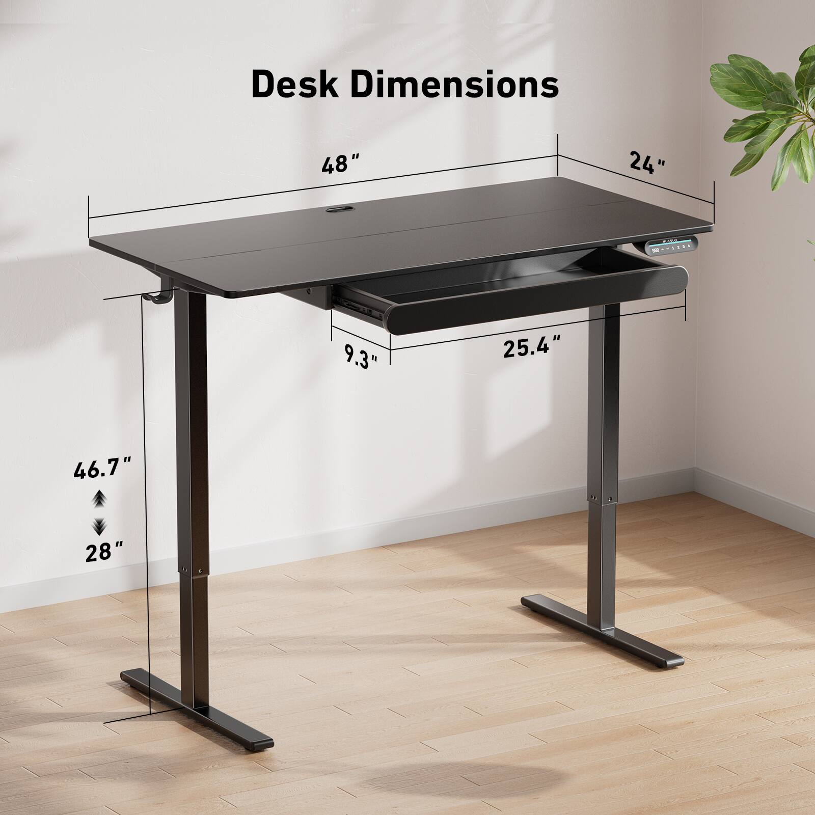 Desk Dimensions: 48" x 24" x 9.3" x 25.4" x 46.7" x 28".