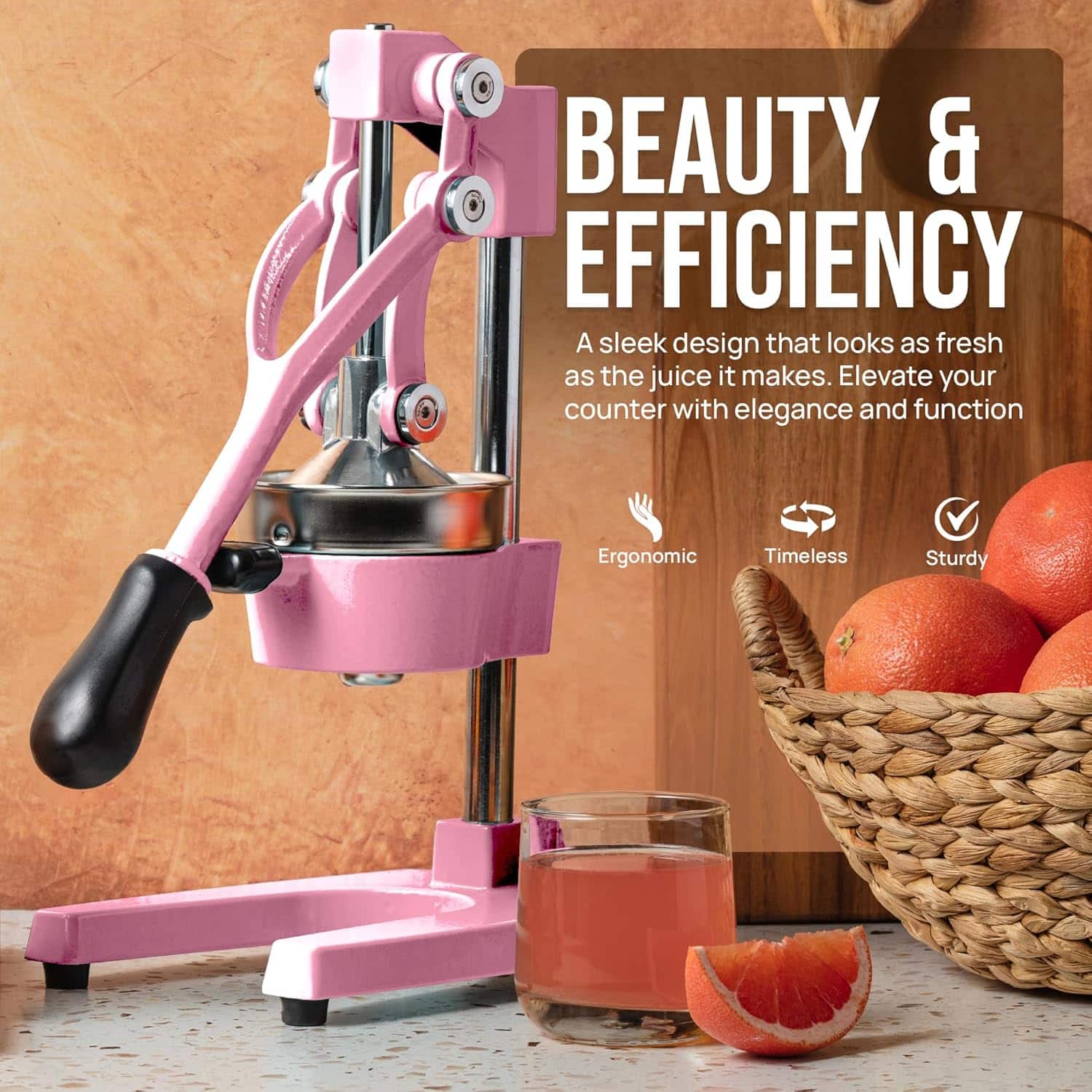 BEAUTY & EFFICIENCY
A sleek design that looks as fresh as the juice it makes. Elevate your counter with elegance and function
Ergonomic
Timeless
Sturdy