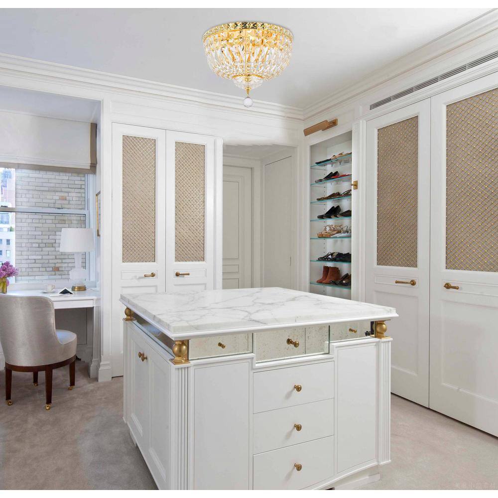 Angle. Elegant Lighting - Tranquil 4 light Gold Flush Mount Clear Royal Cut Crystal - Gold.