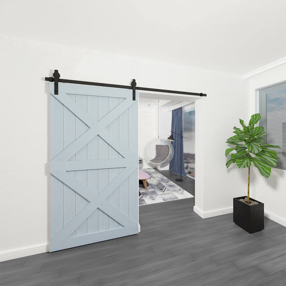 Alt View 2. Boyel Living - 8 ft./96 in. Black Sliding Barn Door Track and Hardware Kit with I-Shape Hanger For Single Door - Black.