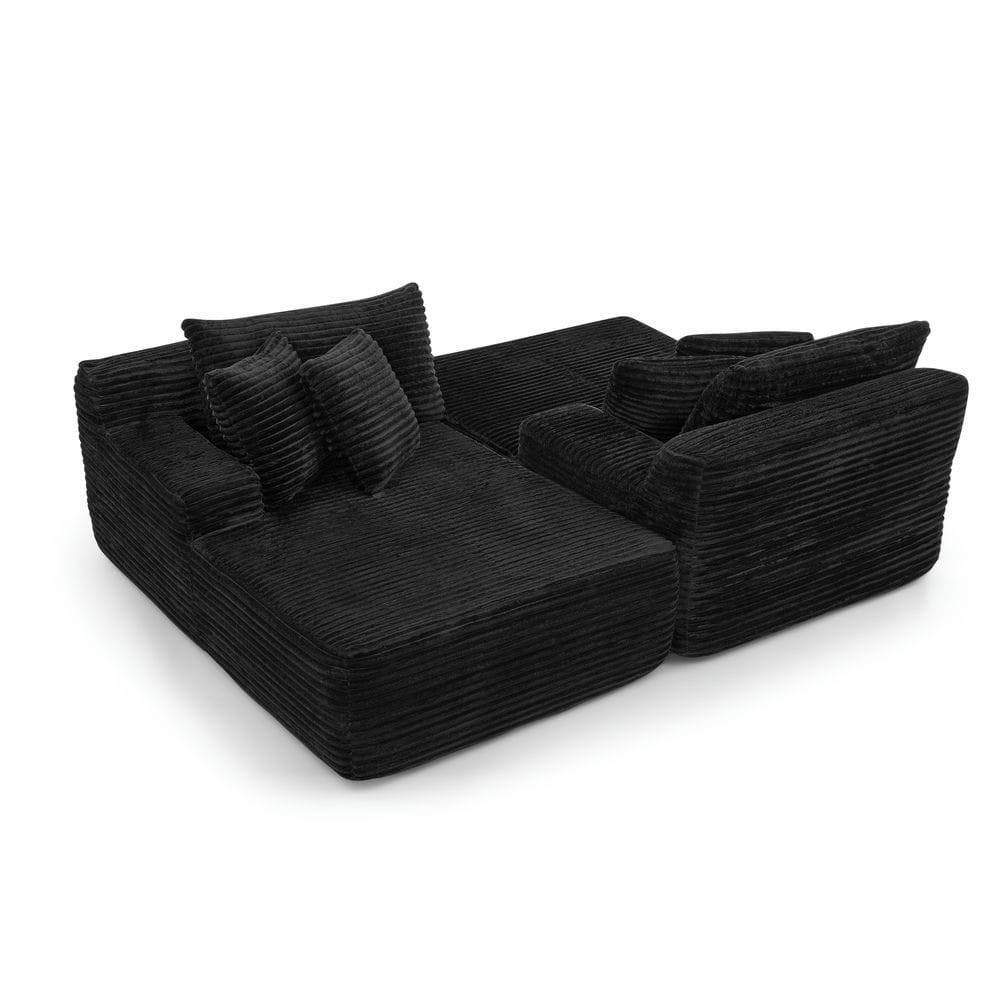 Left. Kadyn - 2-Person Velvet Lounger Sofa, Compressed Packaging with No Assembly Needed, Plush Low-Profile Loveseat, Black - Black.