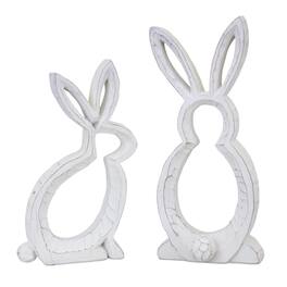 BreeBe - Carved Stone Bunny Outline Decor (Set of 2) - White, Grey