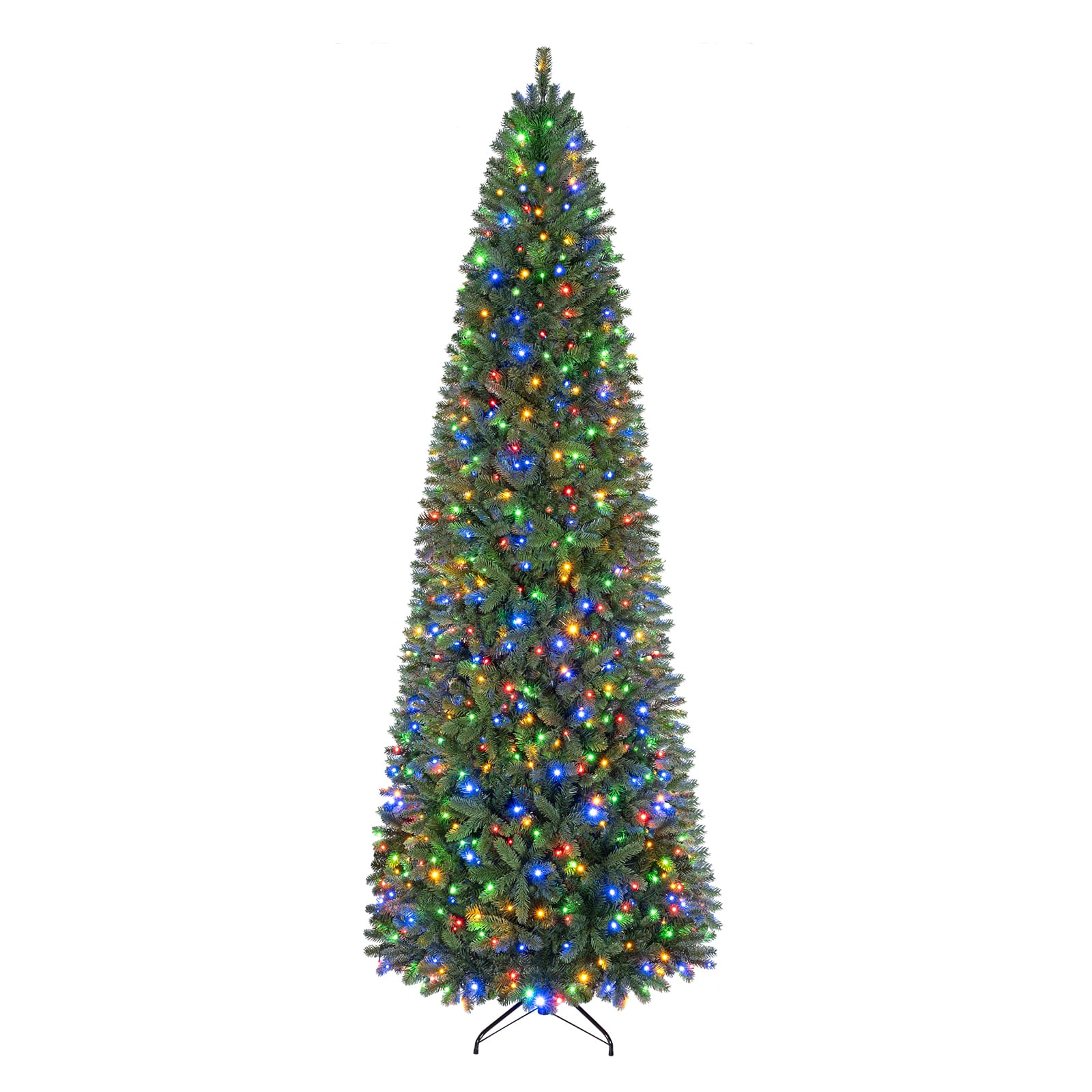 Costway - 9 FT Pencil Alpine Christmas Tree with 1345 Full Branch Tips, 550 LED Lights - Green