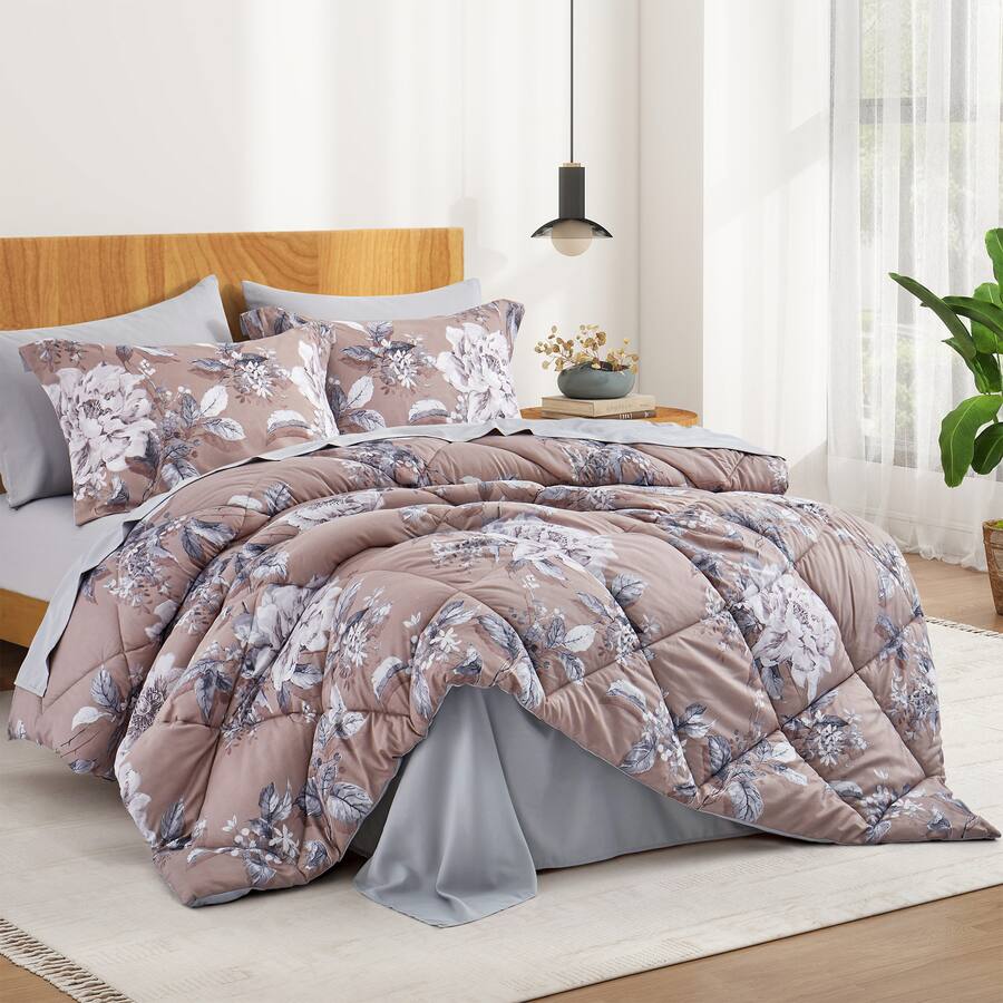 Reversible Sheets Peace Nest 7pc Floral Printed Reversible Comforter & Sheets Set Camel ...
