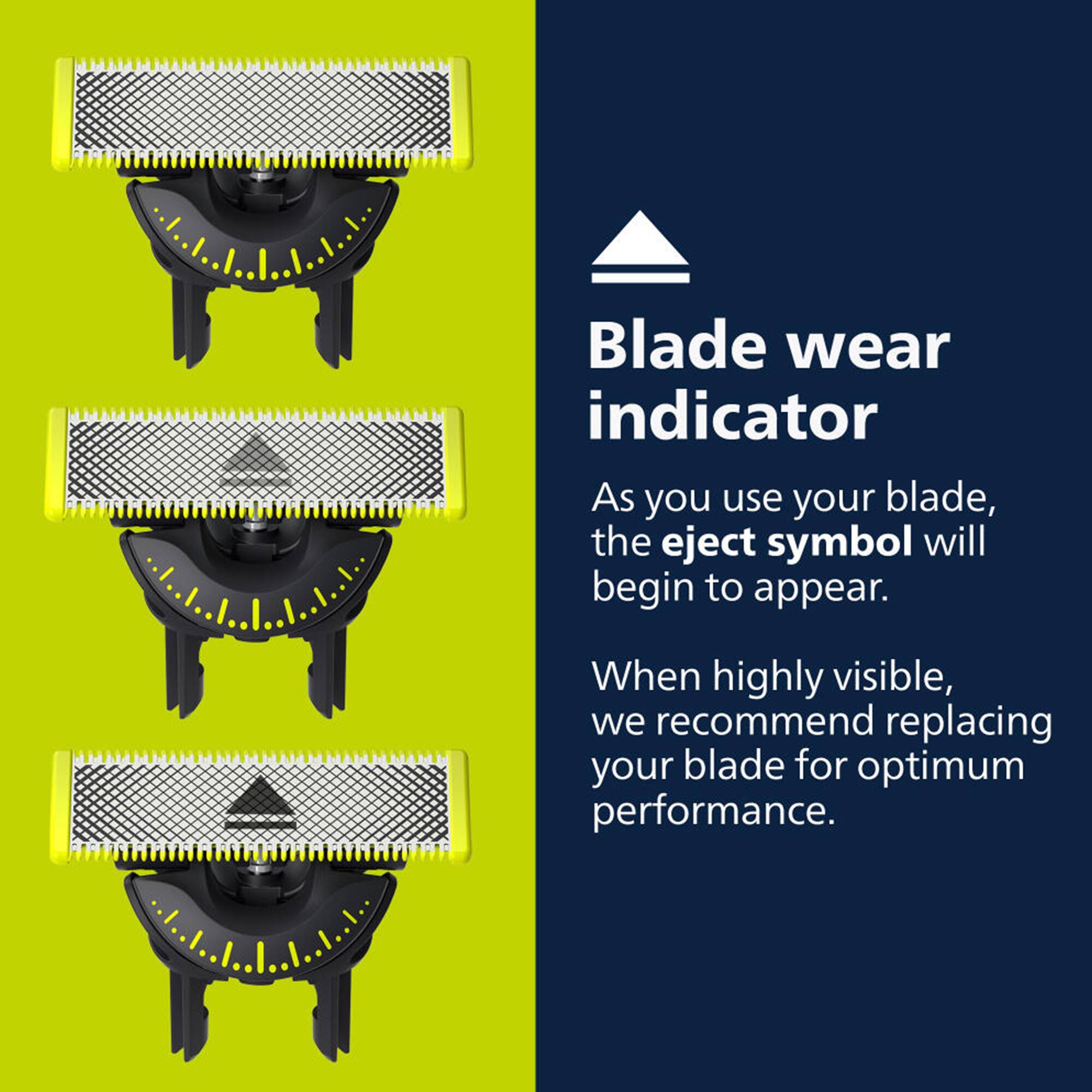 Blade wear indicator: As you use your blade, the eject symbol will begin to appear. When highly visible, we recommend replacing your blade for optimum performance.