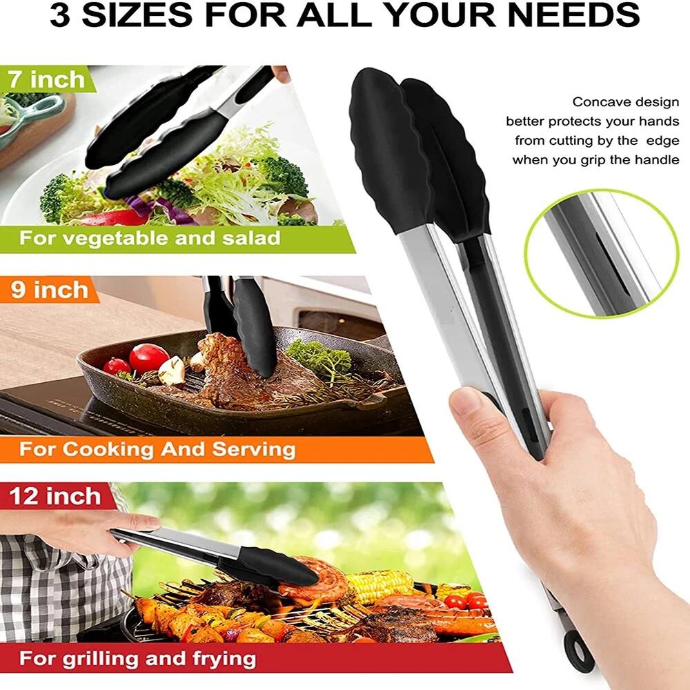 3 SIZES FOR ALL YOUR NEEDS

7 inch  
For vegetable and salad

9 inch  
For Cooking And Serving

12 inch  
For grilling and frying

Concave design  
better protects your hands from cutting by the edge when you grip the handle