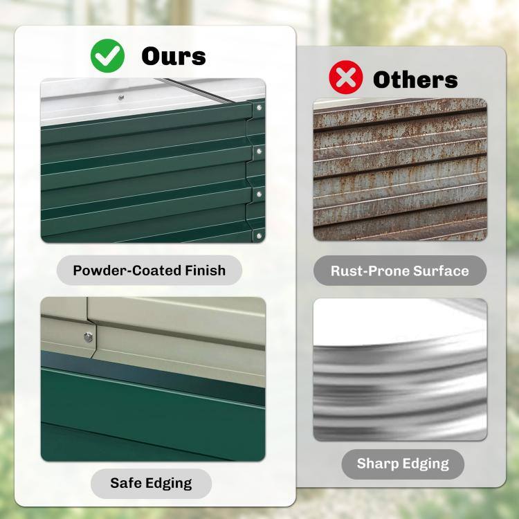 Ours  
Others  
Powder-Coated Finish  
Rust-Prone Surface  
Safe Edging  
Sharp Edging