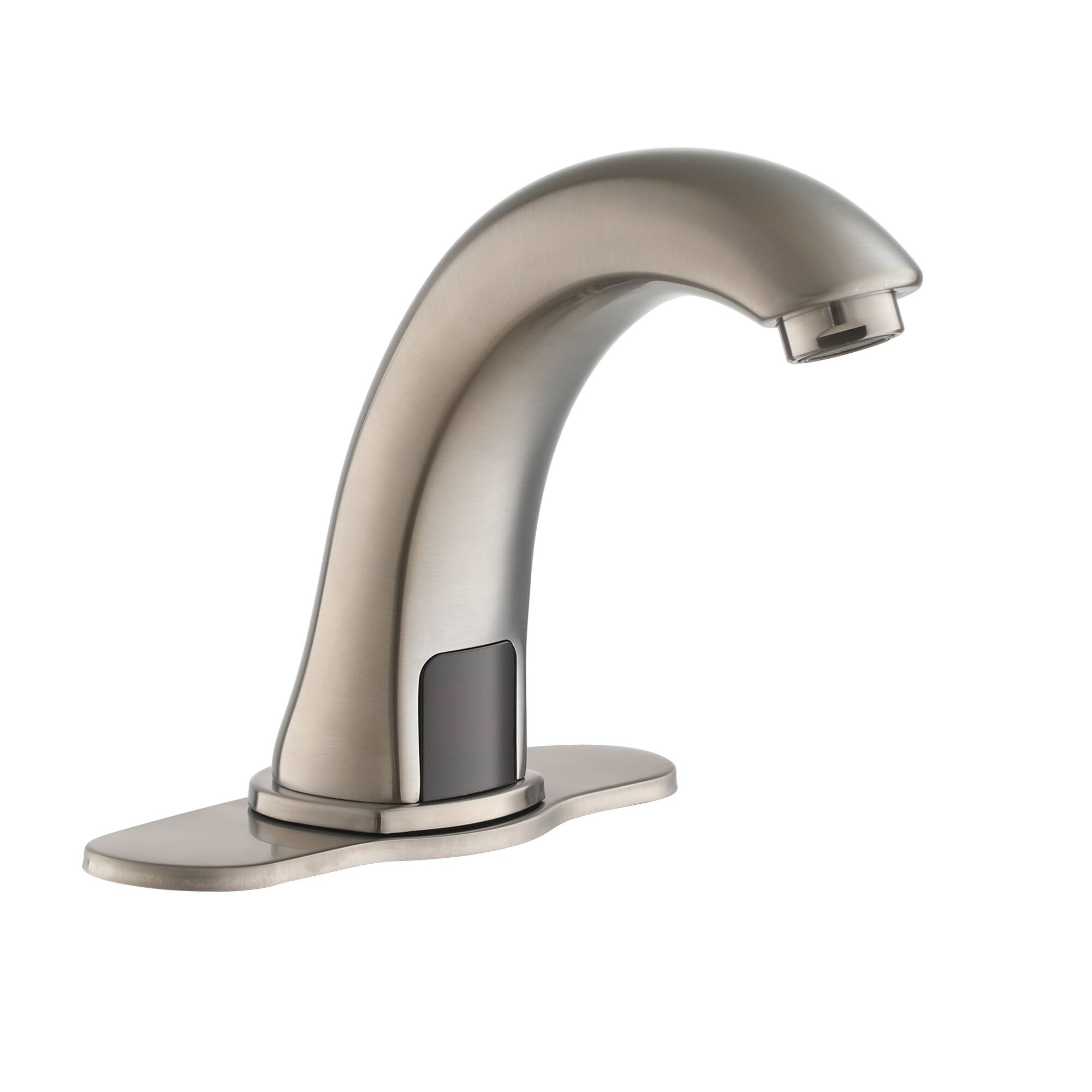 Angle. Mondawe - Single Hole Touchless Sensor Bathroom Sink Faucet with Deck Plate - Brushed Nickel.