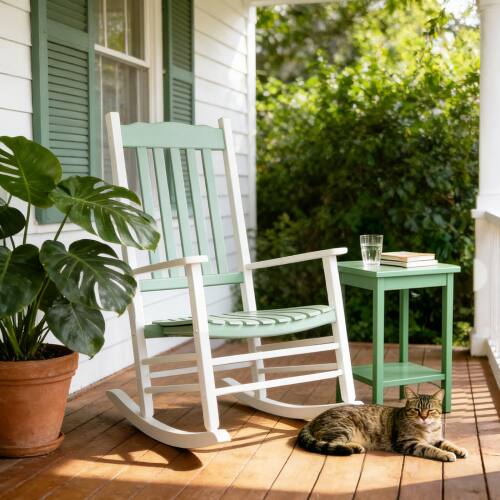 Alt View 10. Winado - 1PC 46in Classic Wooden Rocking Chair Oversized Porch with Armrest Durable Rocker for Indoor Outdoor Garden Patio - Mint Green.