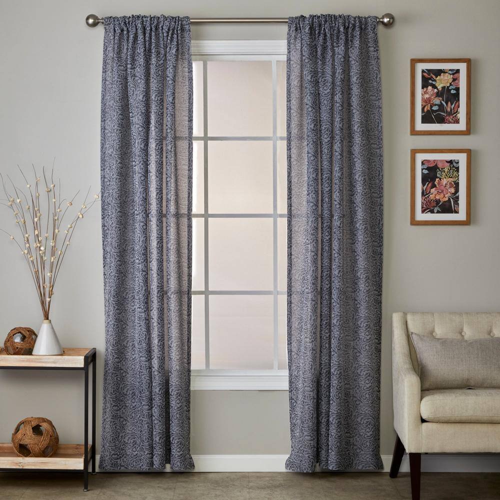 Left. SKL Home - SKL Home By Saturday Knight Ltd Soft Swirl Window Curtain Panel - 56" x 63" Charcoal - Charcoal.