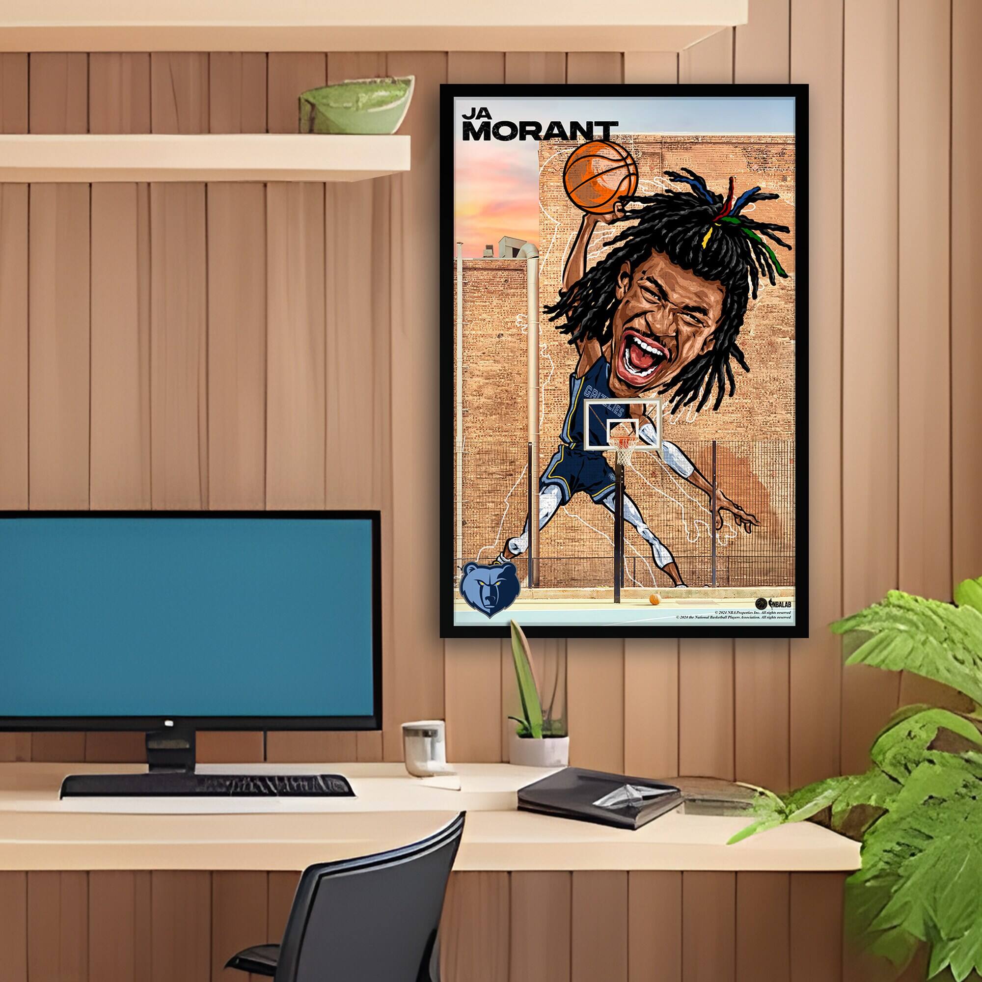 Alt View 2. Sporticulture - Ja Morant Memphis Grizzlies Framed 14" x 20" Player Caricature Art - Multicolor.