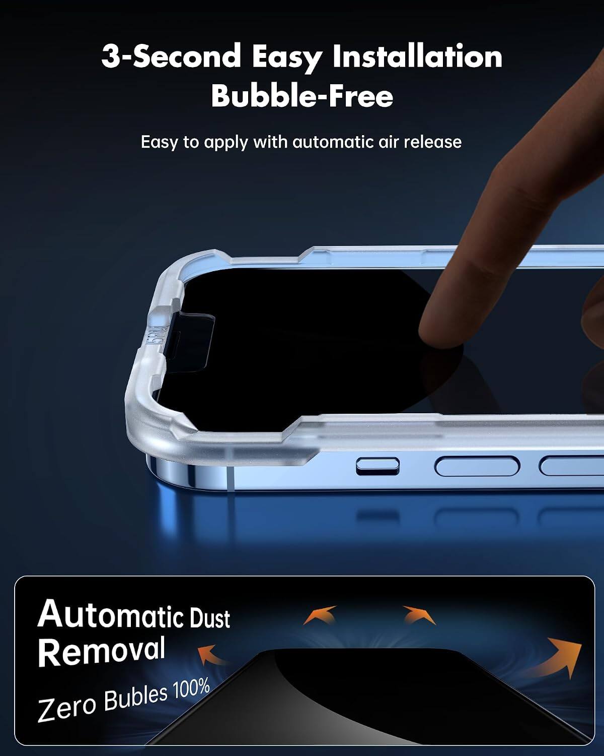 3-Second Easy Installation Bubble-Free  
Easy to apply with automatic air release  
Automatic Dust Removal  
Zero Bubbles 100%
