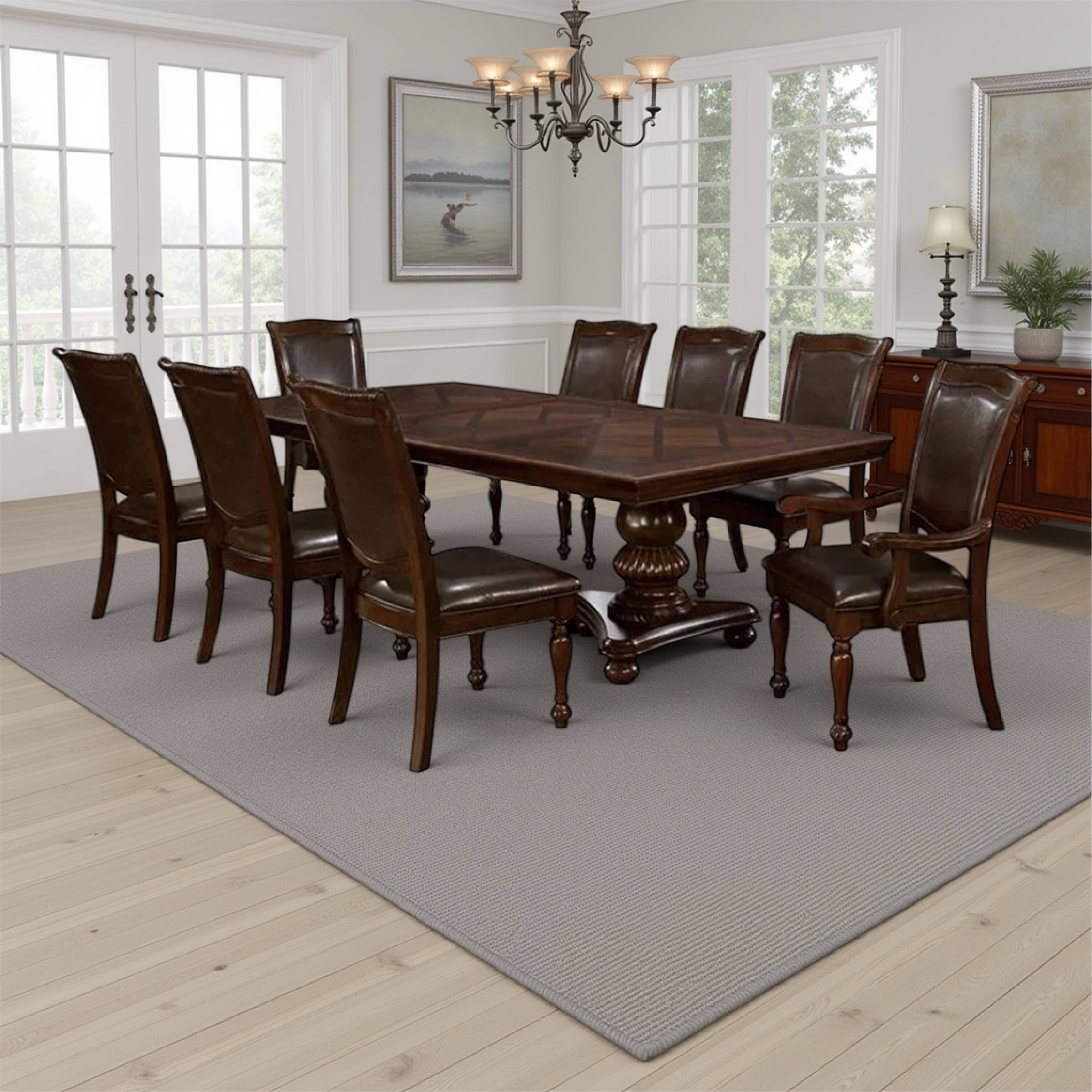 Alt View 5. Manhattan Lane - Ena 9pc Dining Table and Chair Set, Brown Faux Leather, Solid Wood - Cherry Brown.