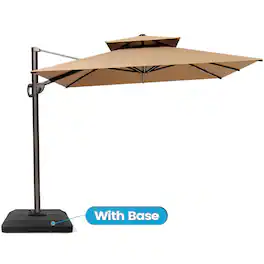 Crestlive Products - 11-ft Aluminum Tan Slide-tilt Cantilever Patio Umbrella with Base - Brown