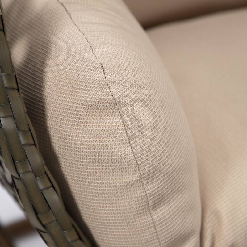 Alt View 1. LeisureMod - LeisureMod Beige Wicker Hanging Egg Chair with Iron Stand & Cushion - All-Weather Single Outdoor Patio Swing - Beige.