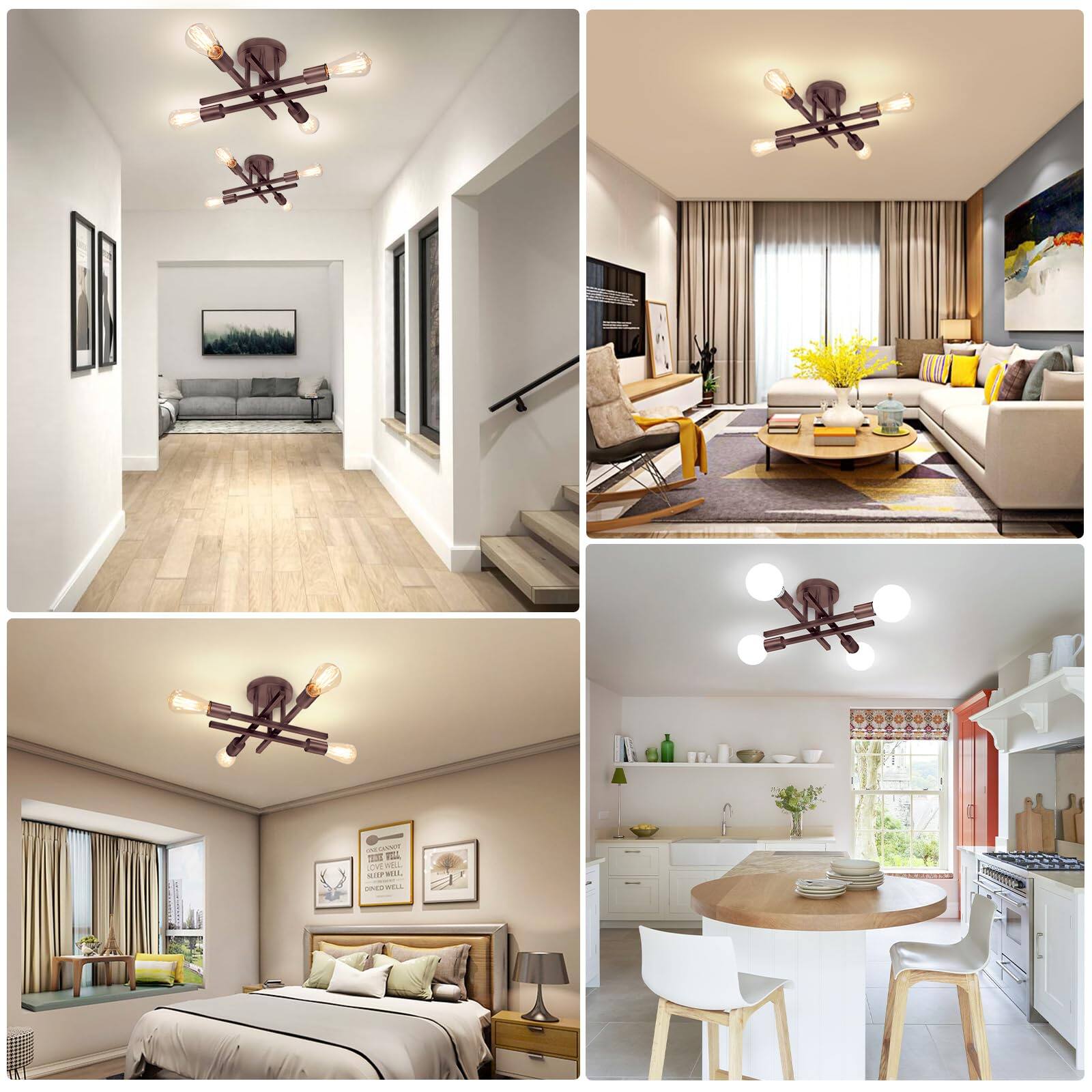 Alt View 2. Nordic Hygge - Semi Flush Mount Ceiling Light Fixture with E26 Sockets in Oil Rubbed Bronze.