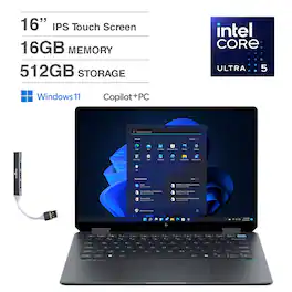 HP - OmniBook X Flip 2-in-1 Laptop 16.0 WUXGA (Intel Ultra 5-226v, 16GB RAM, 512GB SSD, Win 11 Home) w/USB Hub - Eclipse Gray
