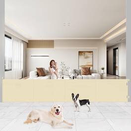 Pawtners - 200" Extra Wide Retractable Baby Gate, 41" Tall Mesh Dog Barrier with Reinforced Strips for Indoor Outdoor - Beige