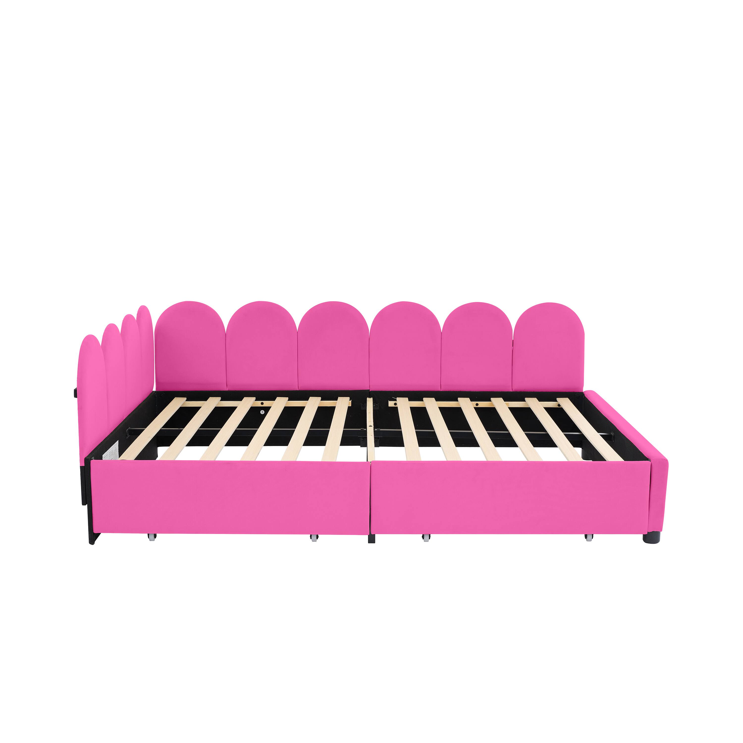 Left. Tiramisubest - Full Size Upholstered Daybed with 2 Drawers, Velvet Sofabed with Soft Fabric Headboard, No Box-spring Needed, Rose Red - Rose Red.