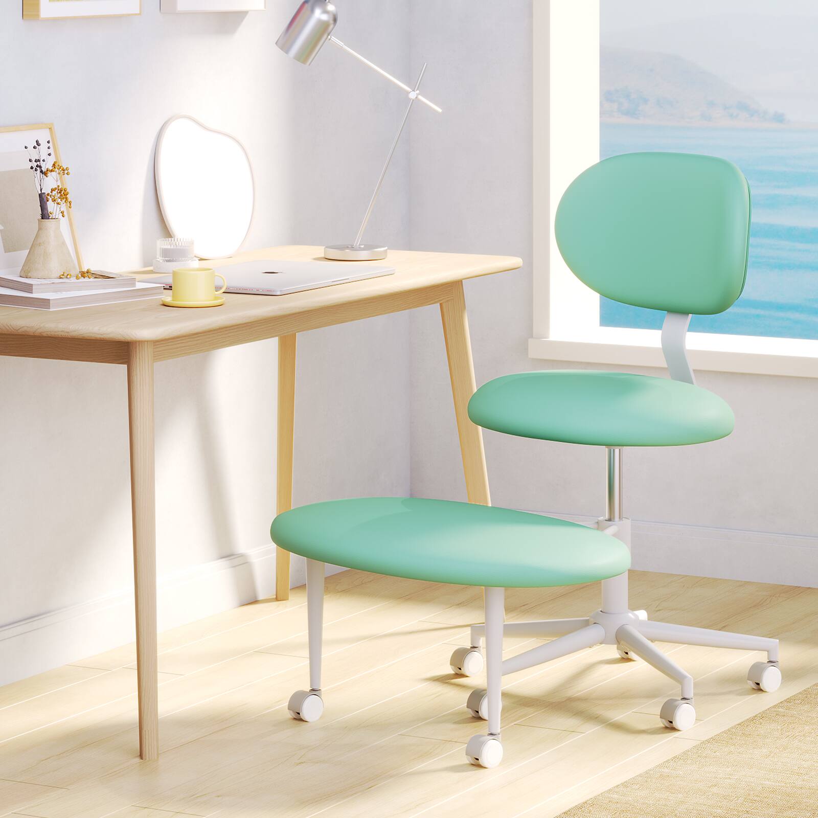 Back. Pinmoco - Pinmoco - Upholstered Office Chair Adjustable Height Ergonomic Office Chair with Lumbar Support and Wheels - Green.