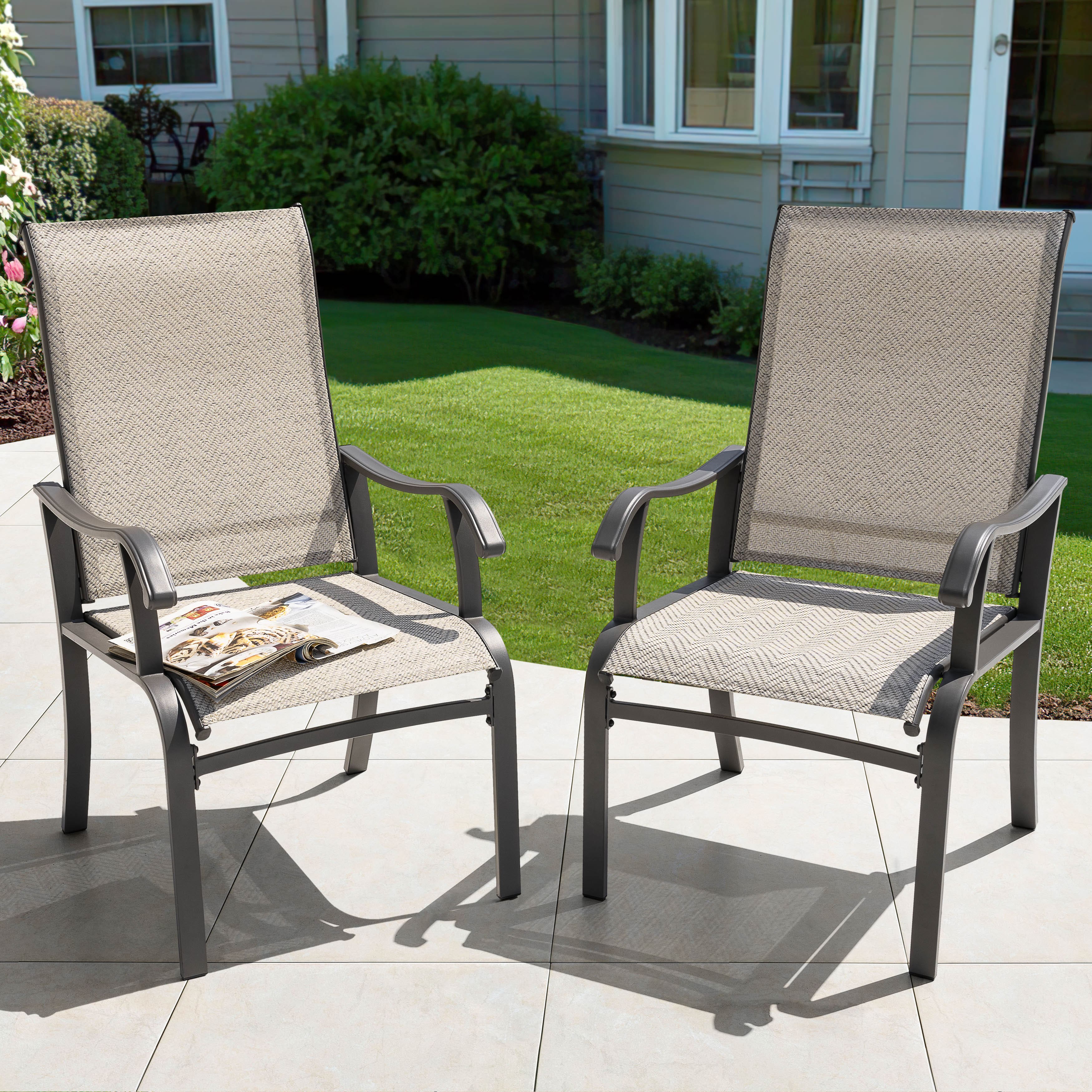 Nuu Garden - Outdoor 2-Piece Textilene Dining Chairs with Ergonomic Design - chair seat-beige; chair frame-gray