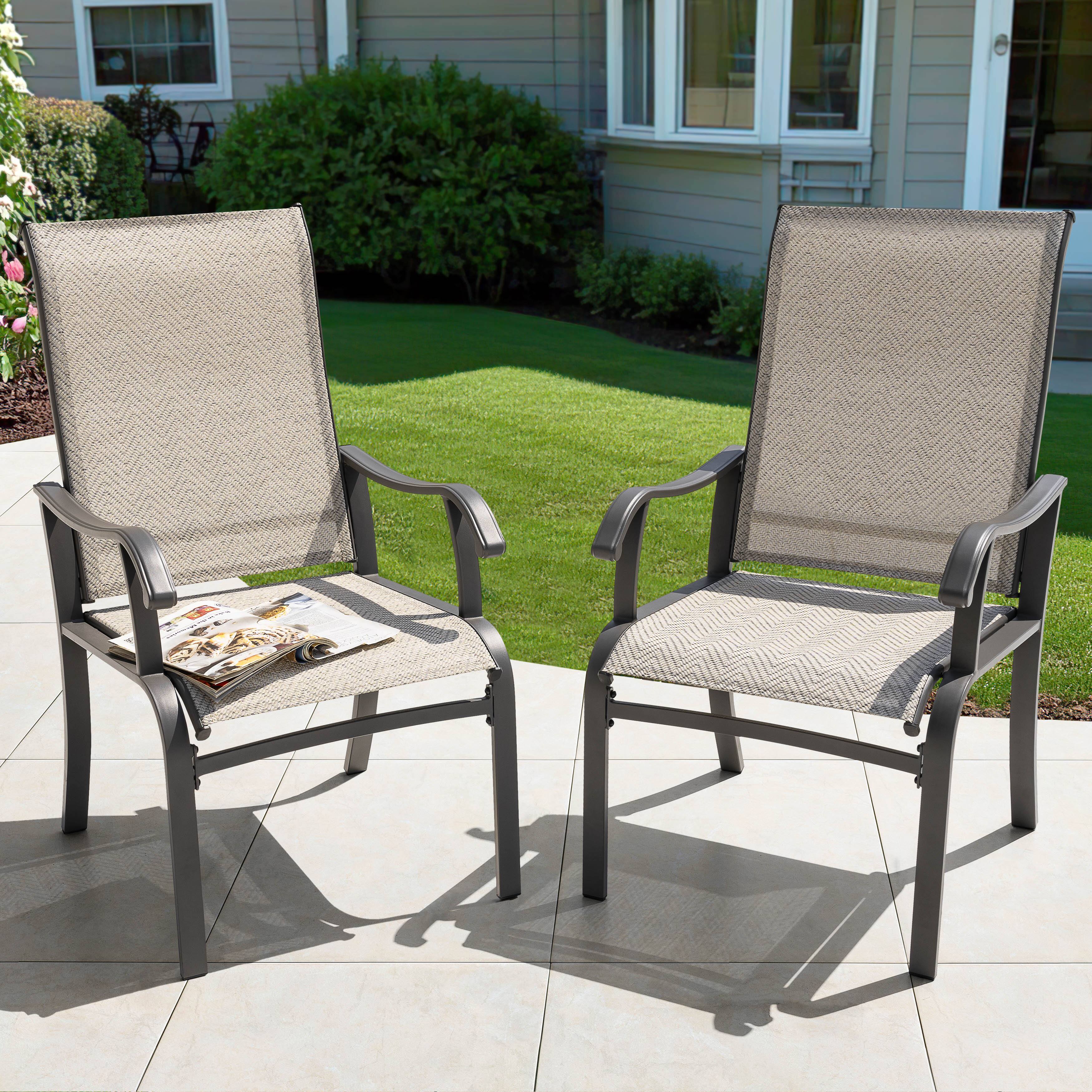 Front. Nuu Garden - Outdoor 2-Piece Textilene Dining Chairs with Ergonomic Design - chair seat-beige; chair frame-gray.