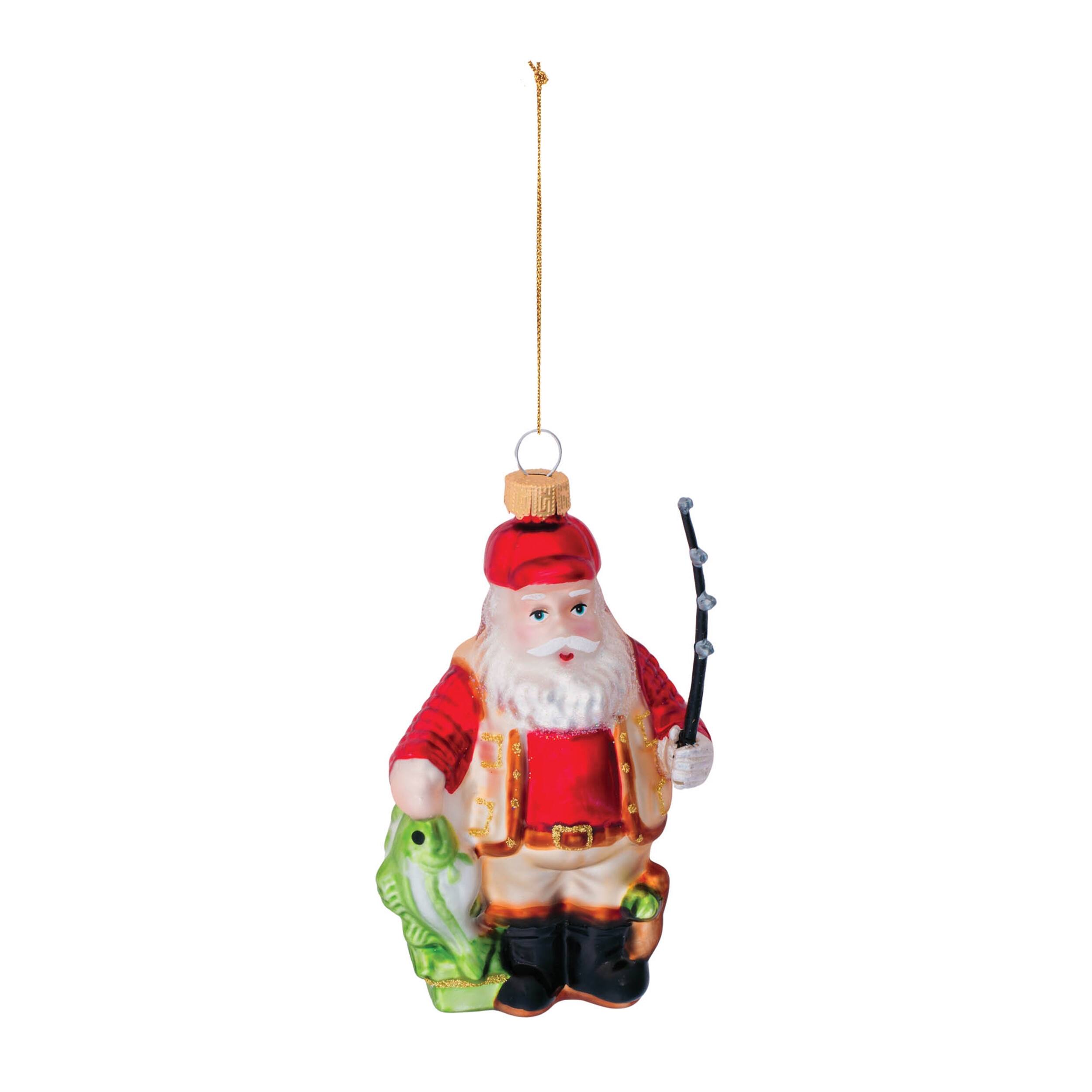 Angle. BreeBe - Santa Fishing Ornament (Set of 6) - Red, Black, Gold, Green.