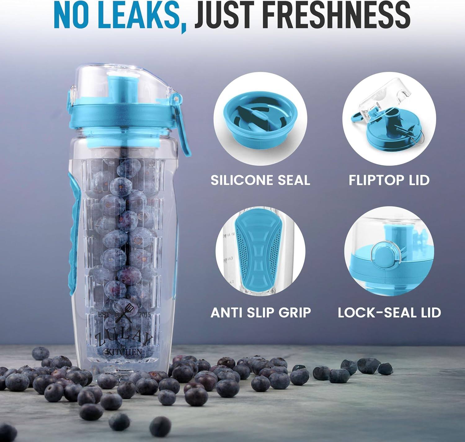 NO LEAKS, JUST FRESHNESS

SILICONE SEAL

FLIPTOP LID

ANTI SLIP GRIP

LOCK-SEAL LID

EST 2015 LUGAN KITCHEN