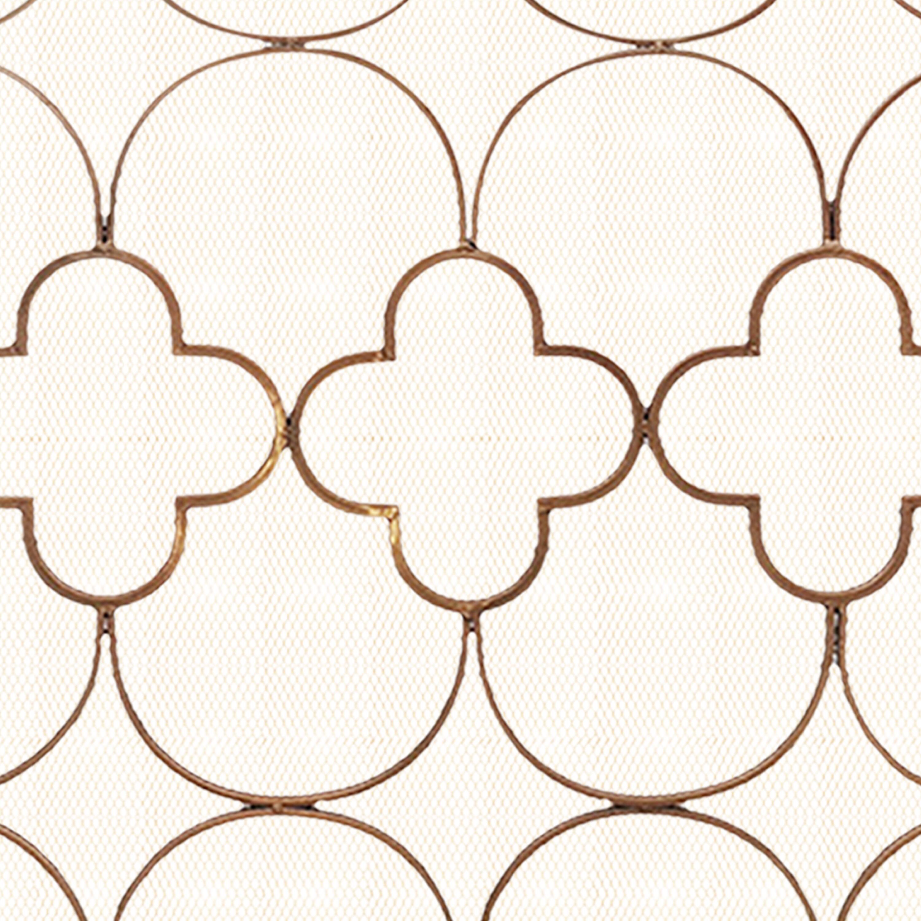 Alt View 2. Manhattan Lane - 50 Inch 3 Panel Metal Fireplace Screen, Quatrefoil Design - Bronze.
