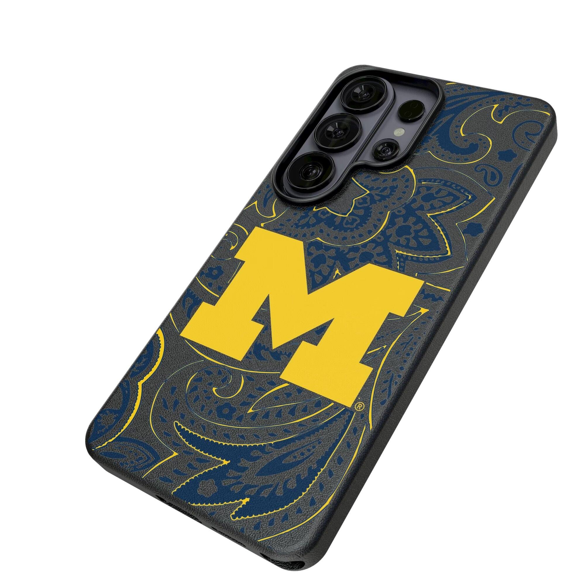 Alt View 1. Keyscaper - Michigan Wolverines Paisley Galaxy Magnetic Bump Case - S24 Ultra - Black.