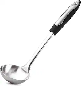 Zulay Kitchen - Premium Soup Ladle – 12" Stainless Steel with Non-slip Silicone Handle - Black