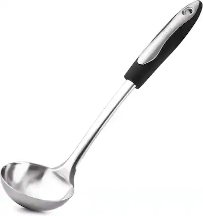 Front. Zulay Kitchen - Zulay Kitchen Premium Soup Ladle – 12" Stainless Steel with Non-slip Silicone Handle - Black.