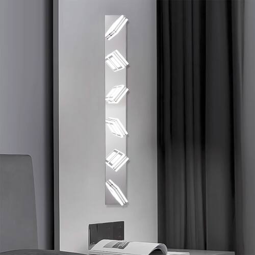 Left. LUCKY ONE - 39in Wall Mount LED Vanity Light, 6-Light Chrome Fixture with Square Acrylic Shades for Bathroom - Chrome.