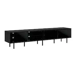 CorLiving - Modular TV Stand with Glass Sliding Doors for Most TVs up to 110" - Black Ravenwood