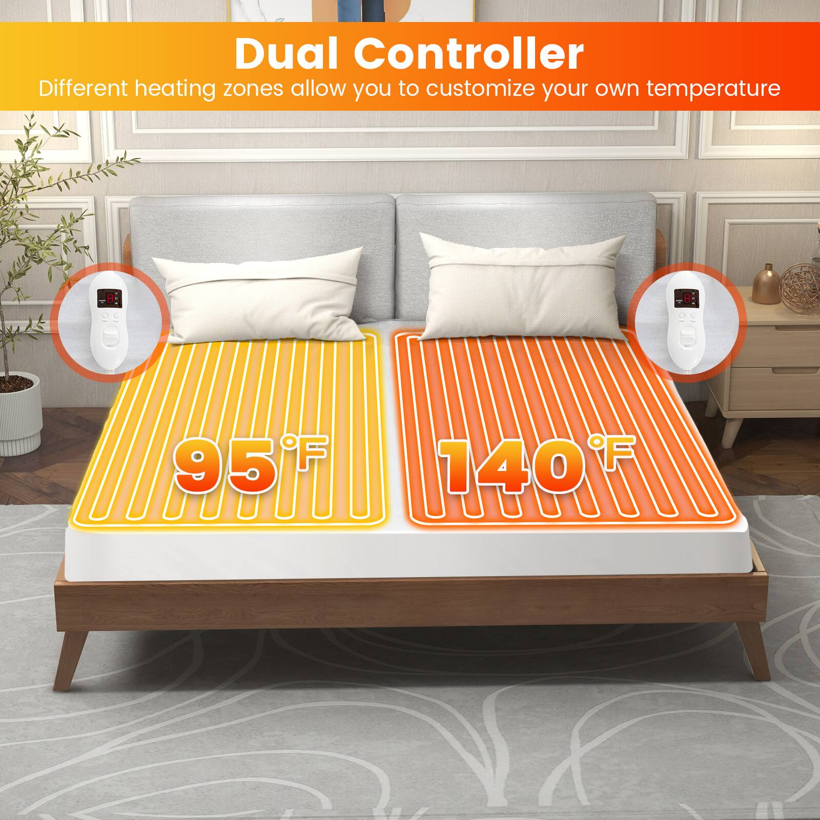 Dual Controller  
Different heating zones allow you to customize your own temperature  
95°F  
140°F