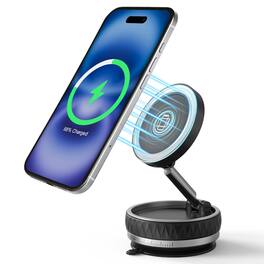 Luckbyte - 15W Vacuum Magnetic Wireless Car Charger & Phone Holder, N55 Strong Suction Fast Charging Station, 360° Rotatable Mount - Black Color