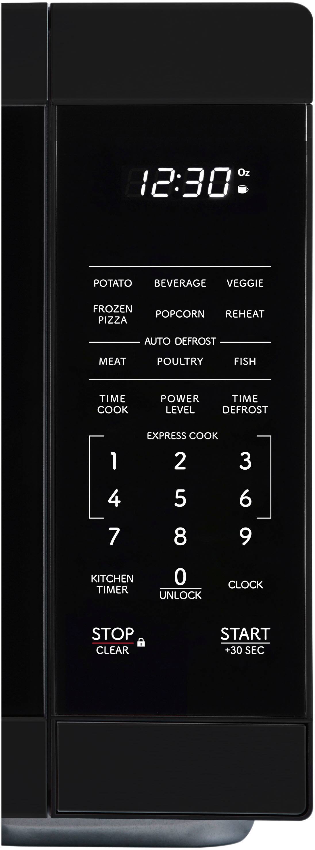 12:30

POTATO  
FROZEN PIZZA

BEVERAGE  
POPCORN

VEGGIE  
REHEAT

AUTO DEFROST

MEAT  
POULTRY  
FISH

TIME COOK  
POWER LEVEL  
TIME DEFROST

EXPRESS COOK

1 2 3  
4 5 6  
7 8 9

KITCHEN TIMER  
UNLOCK  
CLOCK

STOP CLEAR  
START +30 SEC