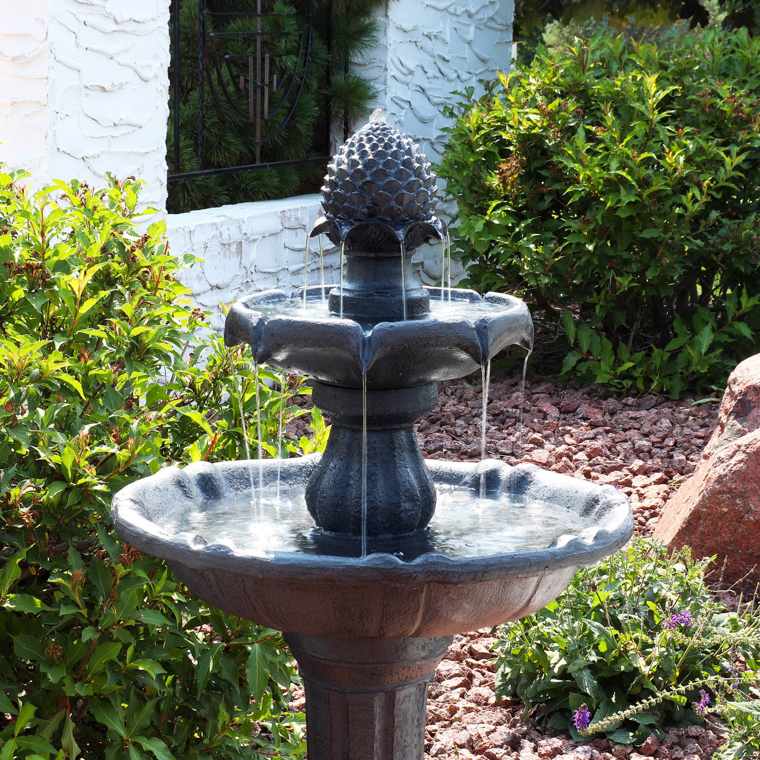 Alt View 8. Sunnydaze - Pineapple Outdoor 2-Tier Solar Fountain with Battery - Black.