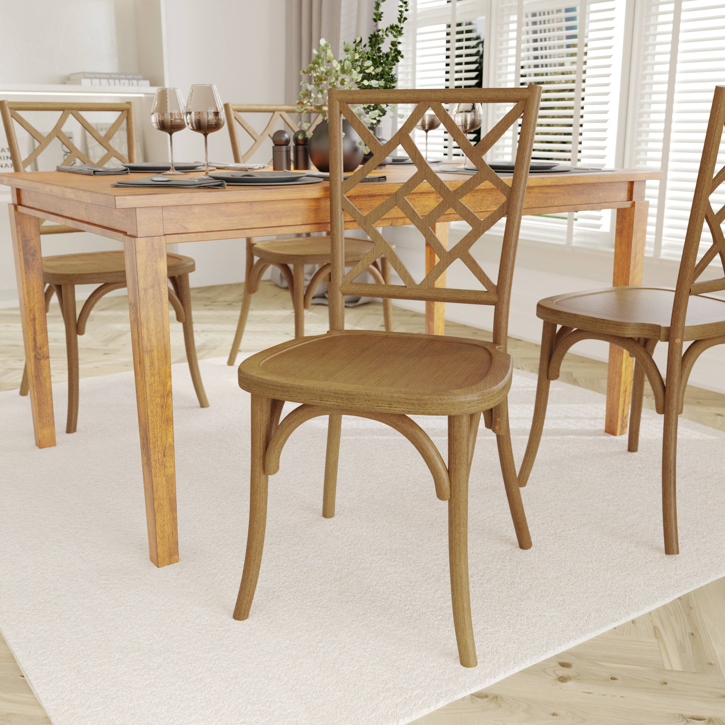Alt View 4. Emma + Oliver - Decker Set of 2 Solid Wood Stack Dining Chairs with Decorative Back Design - Pecan.