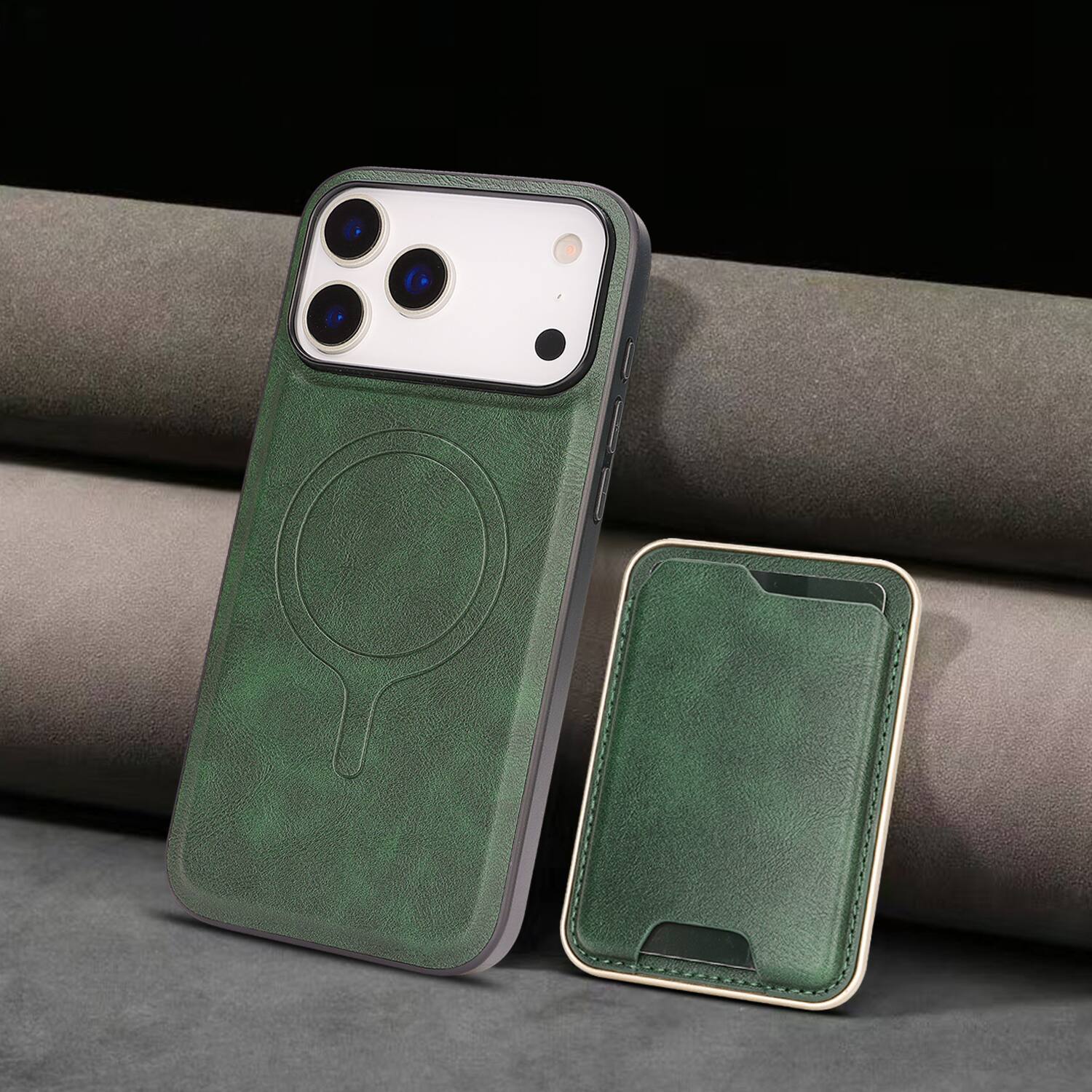 Alt View 4. Dteck - 2-in-1 Magnetic Detachable Wallet Case for Apple iPhone 17 Pro Max, Shockproof PU Leather Phone Cover with Card Holder - Green.