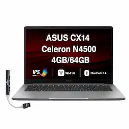 ASUS - Upgraded - CX14 Chromebook 14.0" IPS FHD (Celeron N4500,4GB RAM, 64GB SSD, Chrome OS)w/USB Hub - Misty Grey