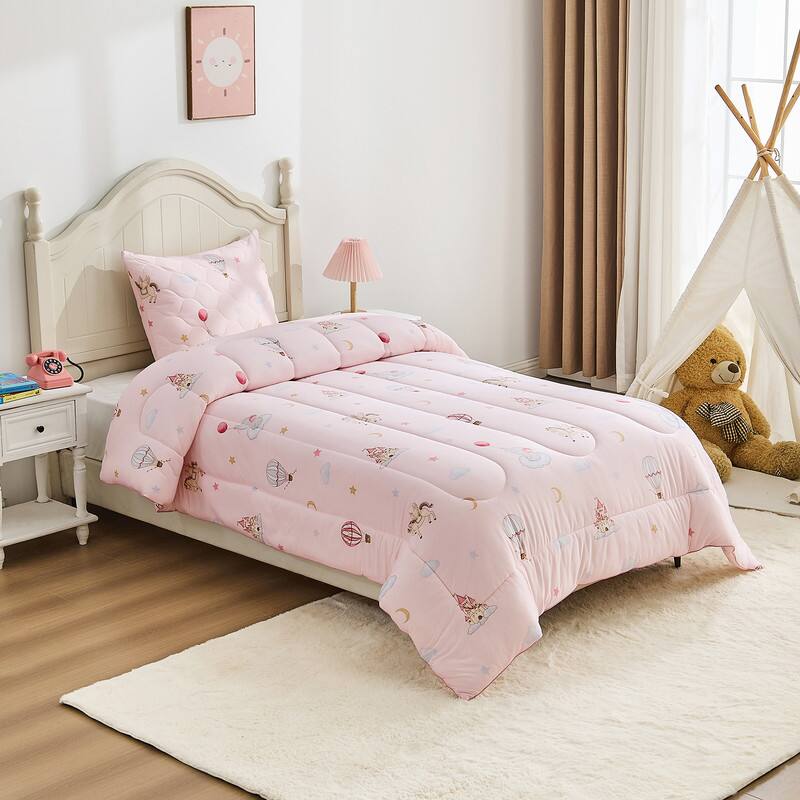 Alt View 5. Bestier - Toddler Kids Comforter Set – 2 Pcs All-Season Bedding with Skin-Friendly Lightweight Quilt & Pillowcase - Pink.