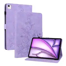 Dteck - For Apple iPad Air (M4) 13" 2026/M3 2025/M2 2024 & iPad Pro 12.9" 3rd-6th Flip Card Holder Leather Cover Anti-Slip Stand - Purple