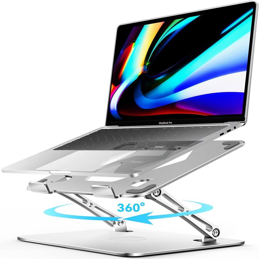 ACJPR - Adjustable Laptop Stand with 360° Rotating Base, Foldable Riser - Silver