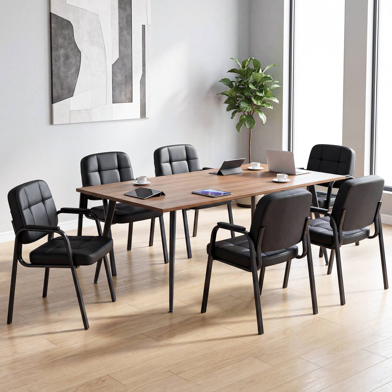 Alt View 5. Costway - Costway Leather Office Chairs Set of 12 with Padded Armrests, Metal Frame for Home - Black.