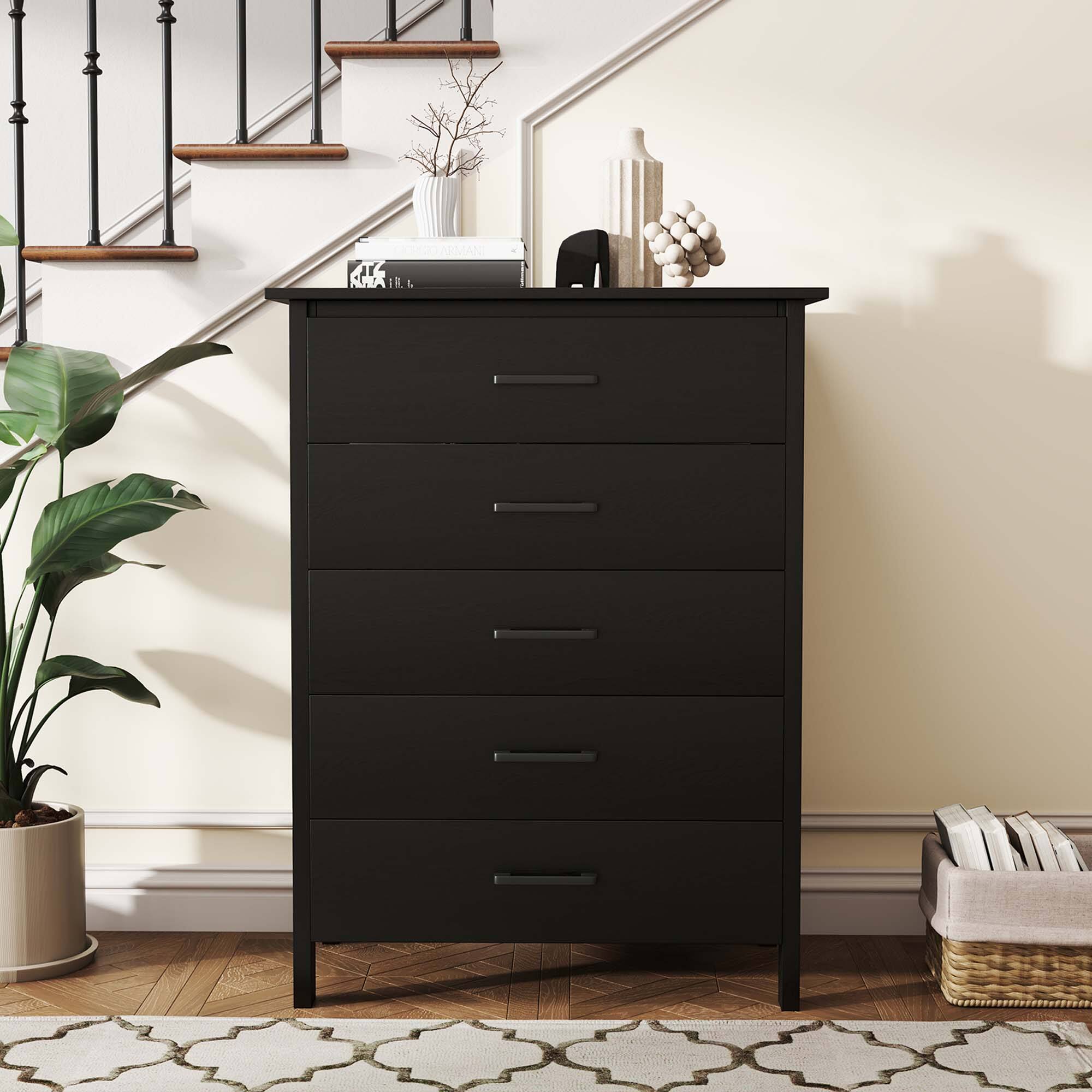 Alt View 1. Costway - Costway Modern 5 Drawer Chest Storage Dresser Cabinet with Metal Handles - Black.